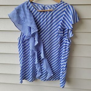 14th & Union Blue & White Striped Ruffles Top Size: L